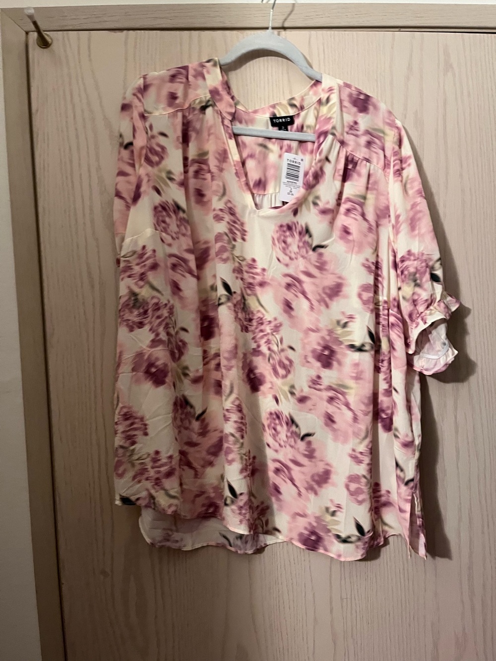torrid Cream Blouse with Pink Floral Print